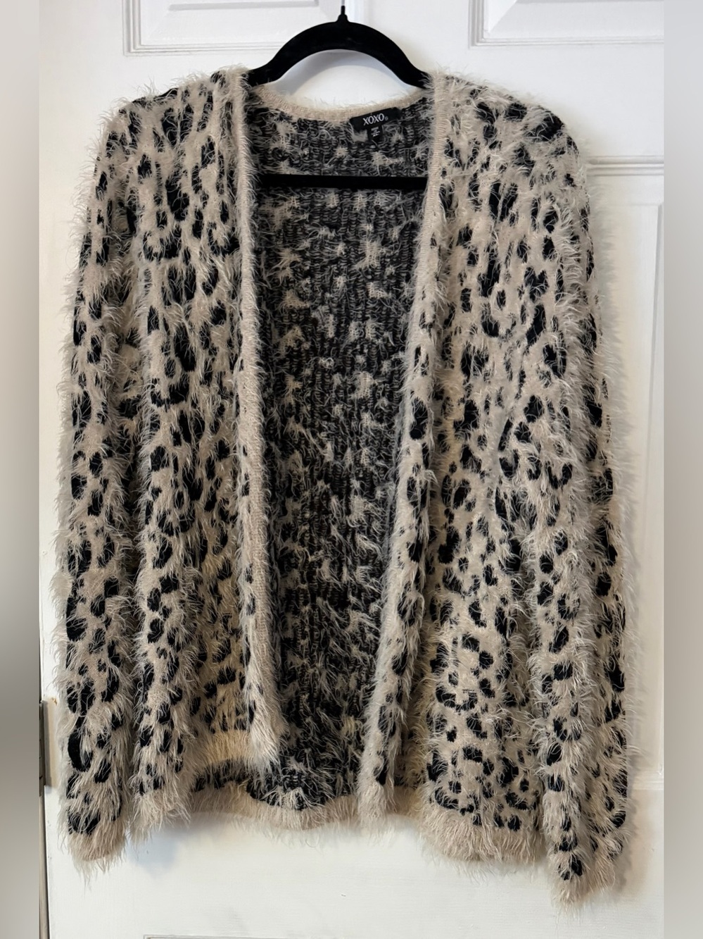 XOXO XL Fuzzy Leopard Cardigan Soft Eyelash Knit Animal Print